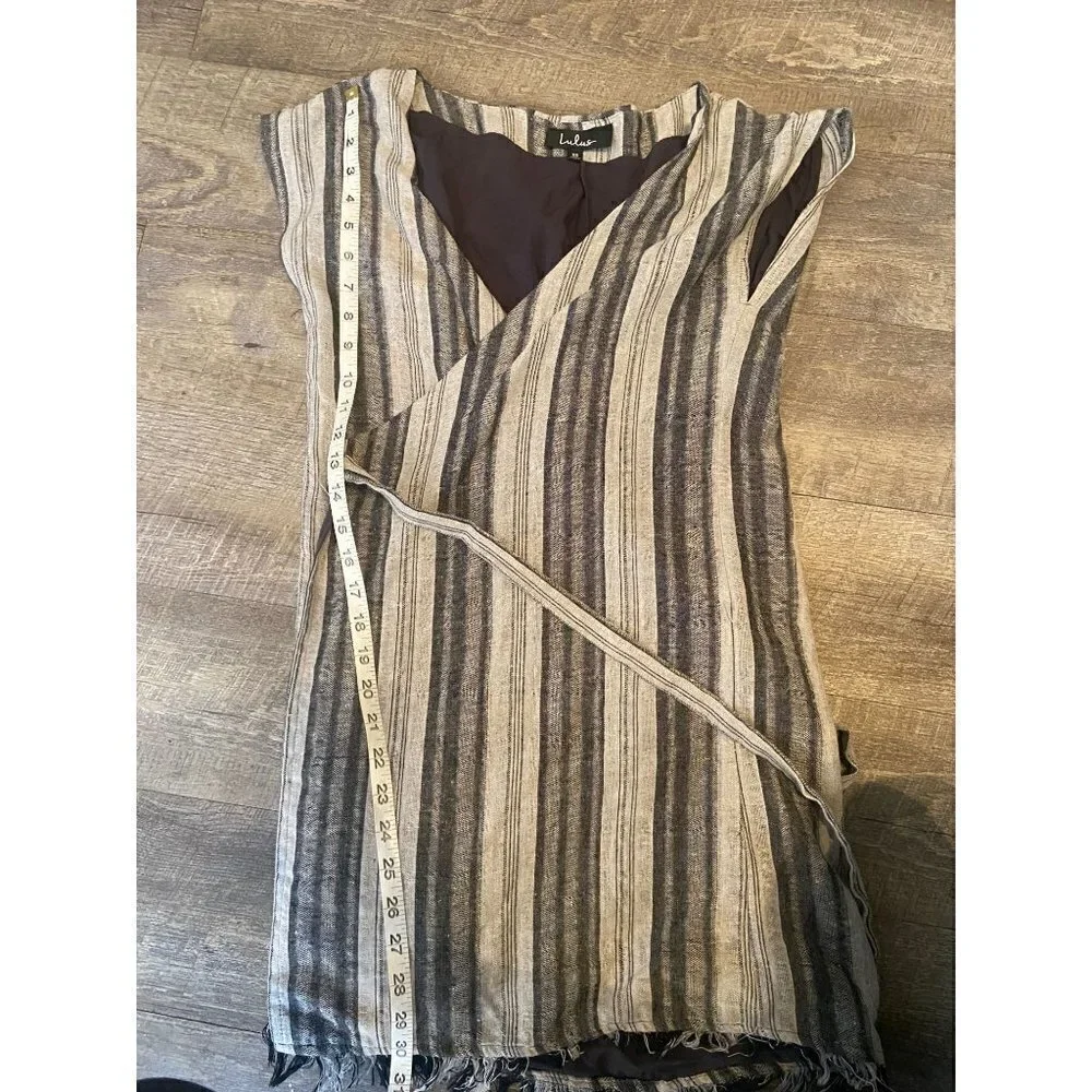 Lulu's Island Retreat Grey Striped Wrap Dress 100% Cotton Size XS - Picture 10 of 10
